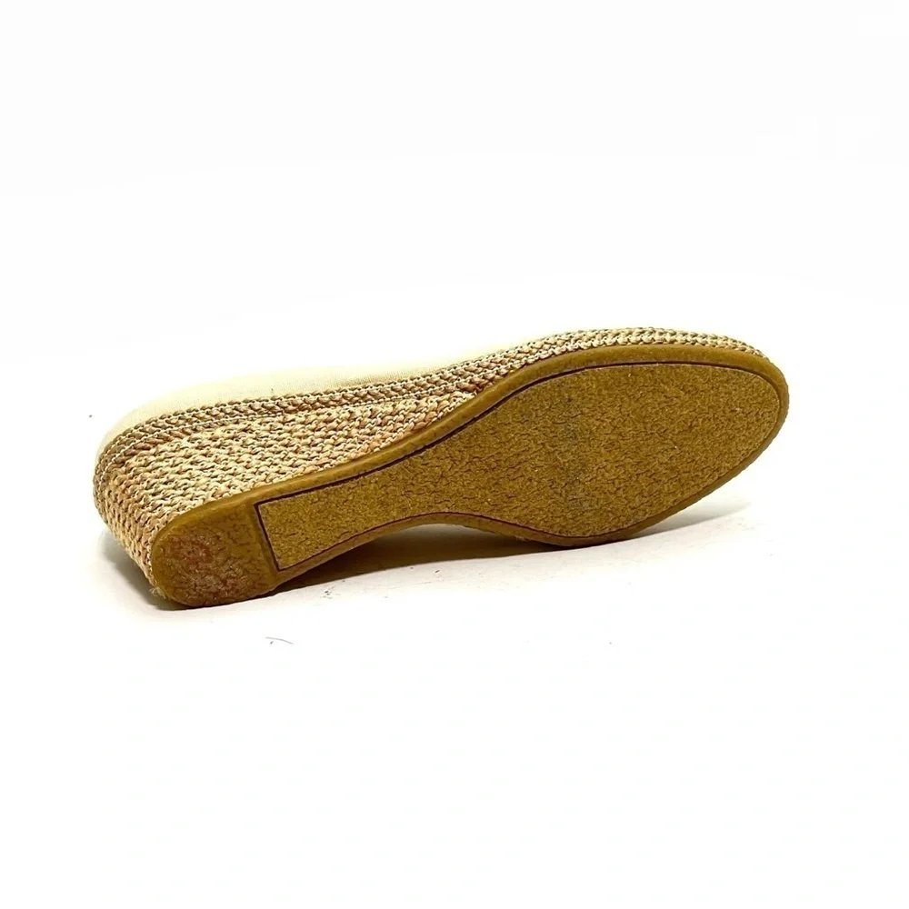 Vintage 1980s beige canvas fabric slip on wedge heel espadrilles